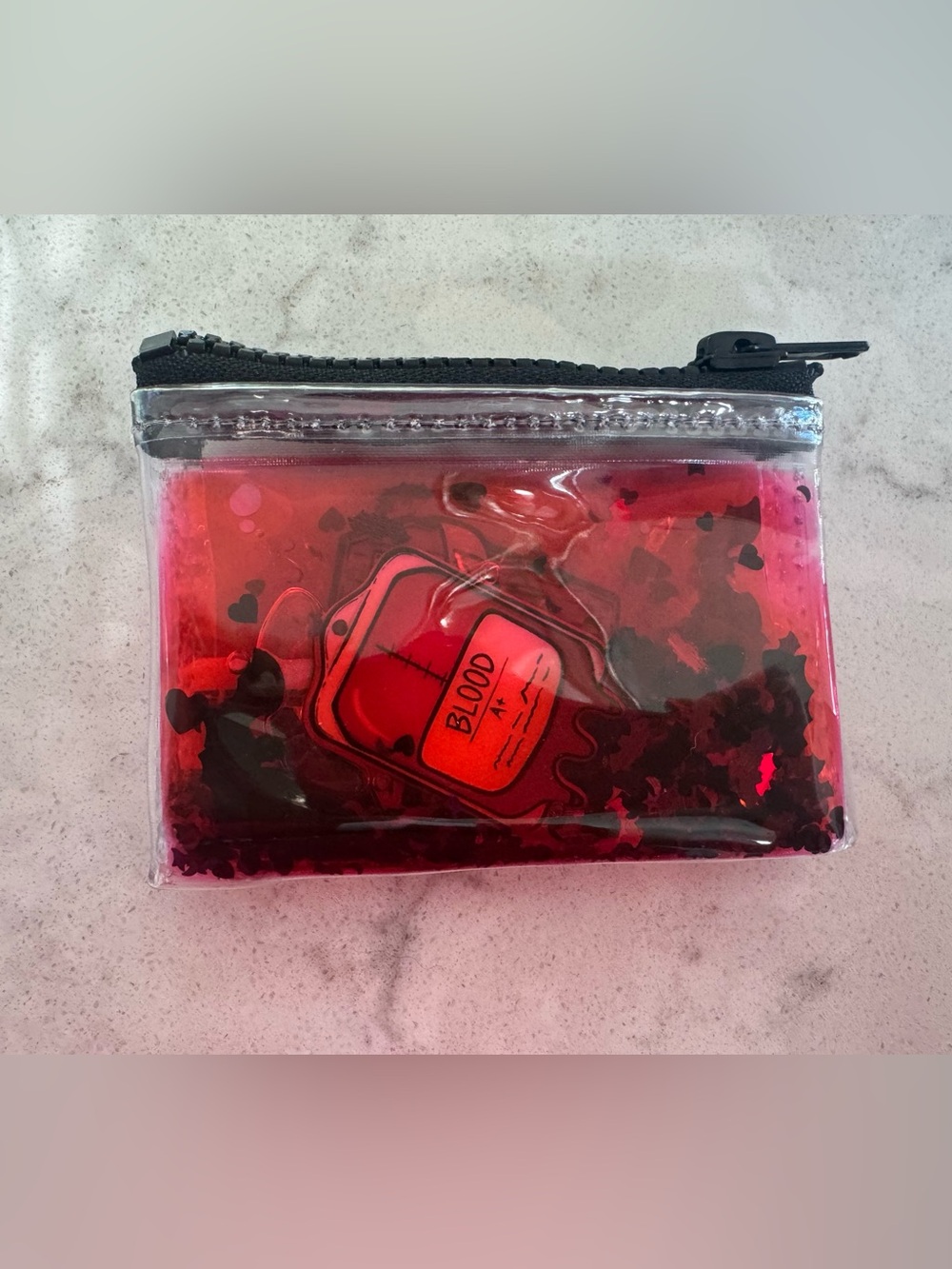 Electric Bubblegum Vampire Themed Liquid Glitter Coin Purse Made in USA - Picture 2 of 6